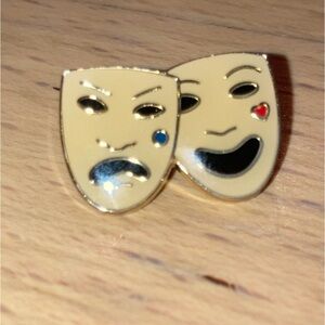 BurberryTheater Mask Tragedy and Comedy Brooch Pin Cream & Gold - NEW